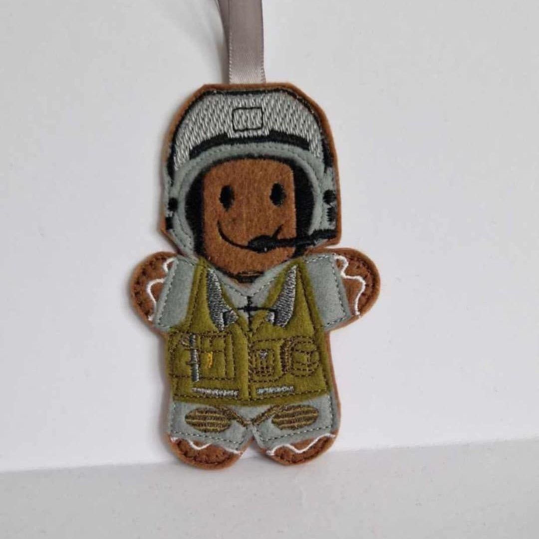 RAF Gunner Gingerbread Felt Hanging Decoration.  Can be Keyring or fridge magnet too