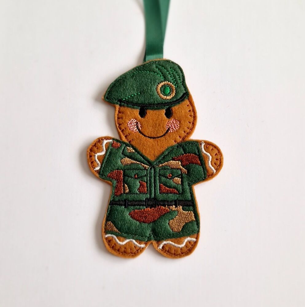 British Army Soldier Beret, Cap & Helmet Gifts. Army Gingerbread Felt Hanging Decoration.