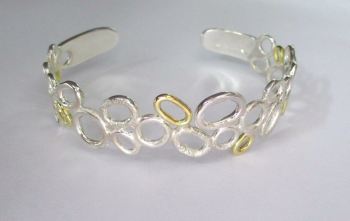 Honeycomb Silver And 18ct Yellow Gold Bangle