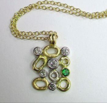 Diamond And Chrome Tourmaline 18ct Two Coloured Gold Necklace