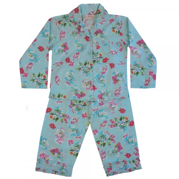 NEW - Girls Blue Floral Cotton Pyjamas 