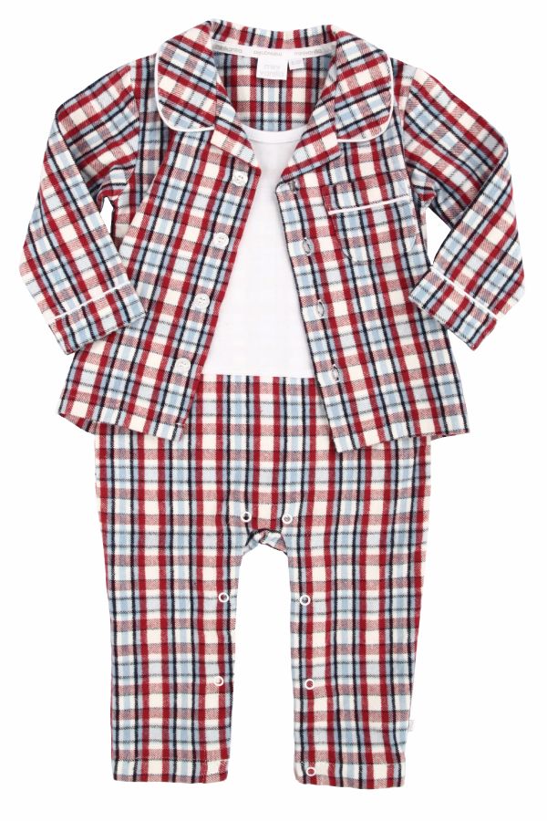 Baby Boys Mock Pyjamas - Traditional Red Check 