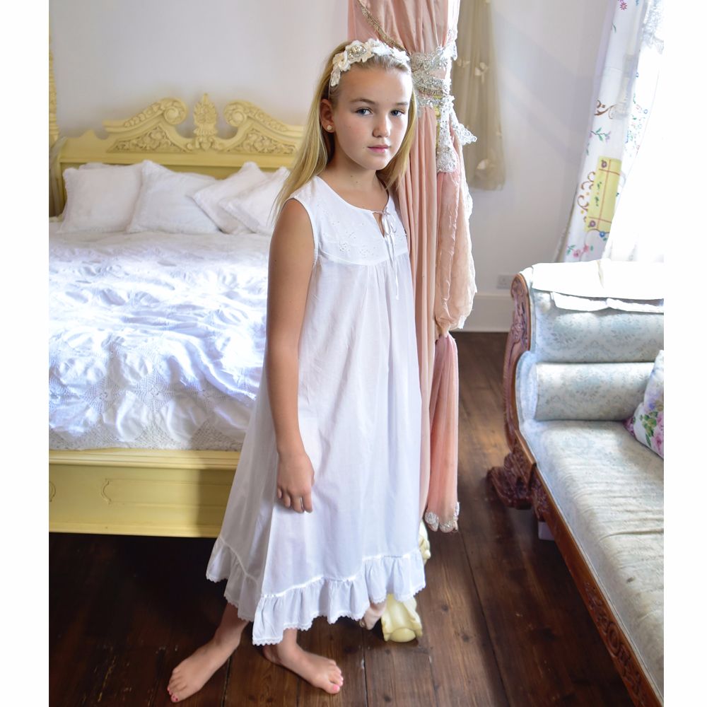 Girls White Cotton Sleeveless Nightdress - Georgia | Powell Craft ...
