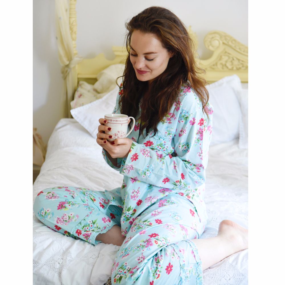 New Product - Ladies Blue Floral Cotton Pyjamas 