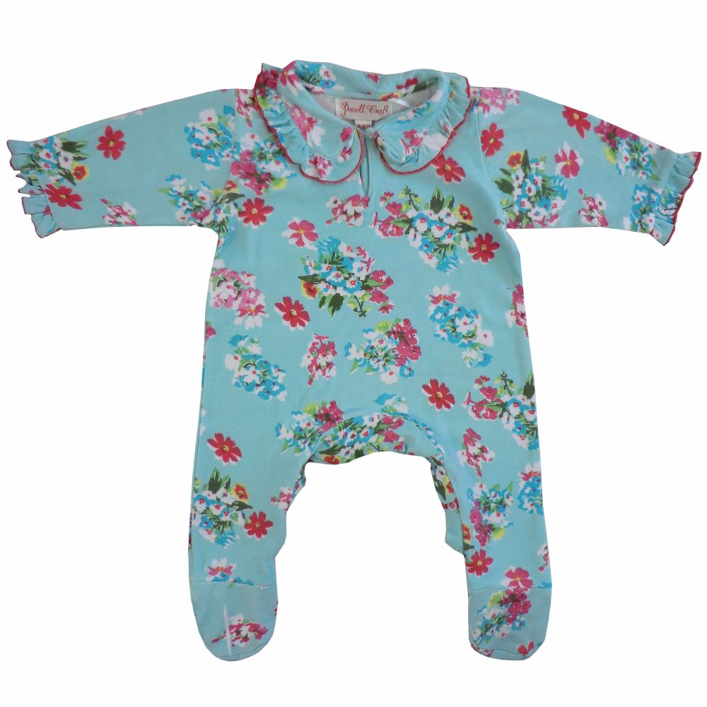 Baby Girls Blue Floral Babygro/Jumpsuit - Powell Craft 