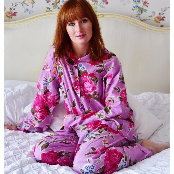 Ladies Lilac Floral Cotton Pyjama Set