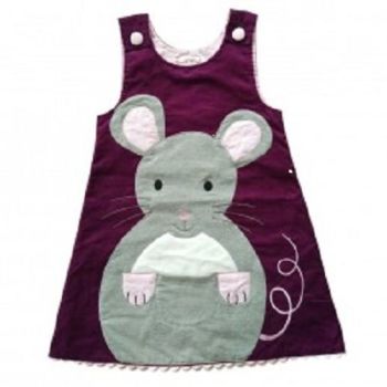 Girls Mouse Applique Cord Pinafore Dress 