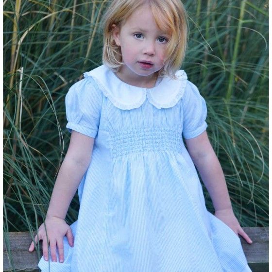 NEW 2018 - Girls Blue & White Striped Smocked Dress 