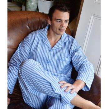 Louis - Mens' Blue Striped Cotton Traditional Style Pyjamas  