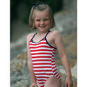 LAST ONE - Girls Classic Red and White Stripe Swimming Costume Age 11-12 