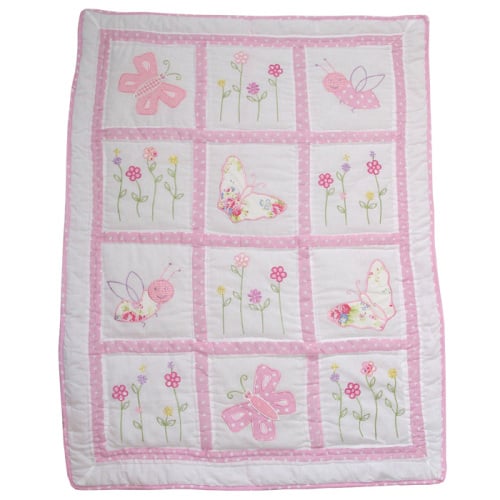 Pink Pocket Stitched Baby Girls Cot Quilt