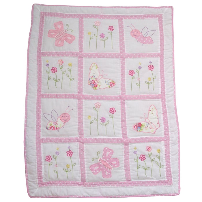 Pink Pocket Stitched Baby Girls Cot Quilt