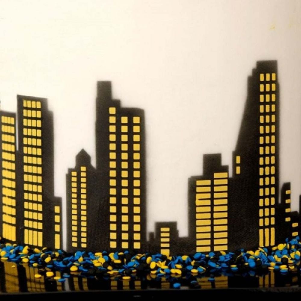 Evil Cake Genius City Skyline Windows & Mask professional cake stencil #17