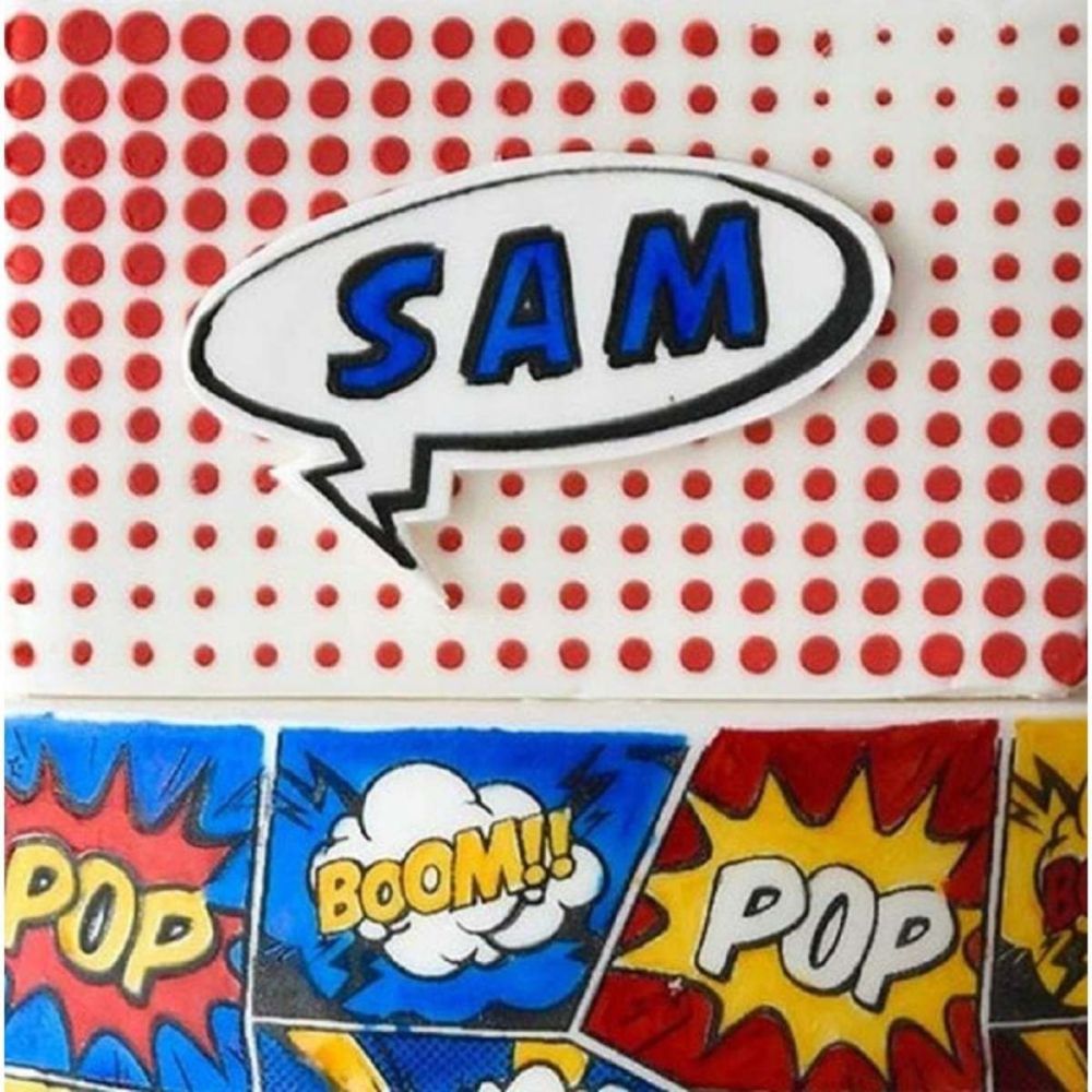 Evil Cake Genius Super Comic Dots Short professional cake stencil #15