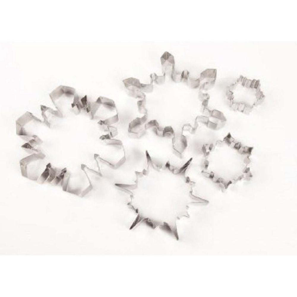 Ateco set 5 LARGE SNOWFLAKE metal icing pastry cookie cutters in tin