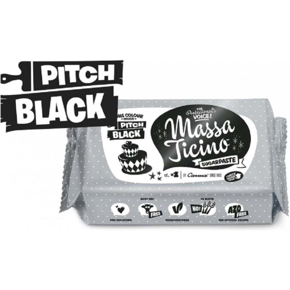 Massa Ticino 250g PITCH BLACK sugarpaste ready to roll fondant icing