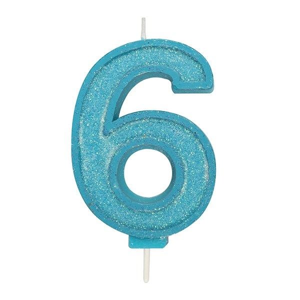 CANDLE-NUMERAL-BLUE SPARKLE-6-70mm