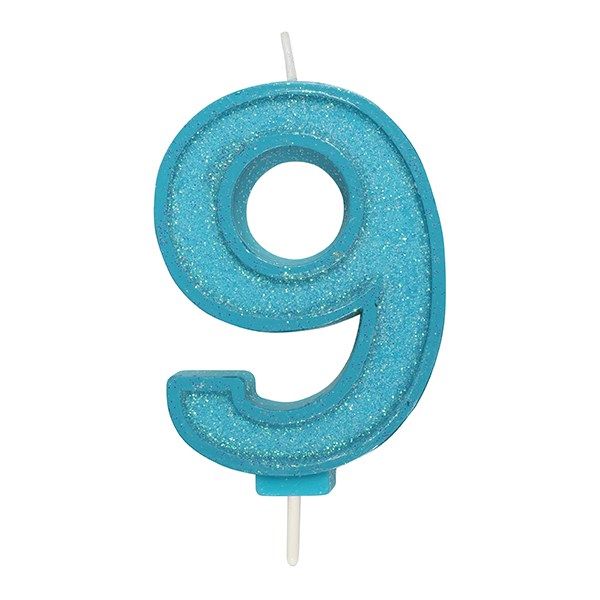 CANDLE-NUMERAL-BLUE SPARKLE-9-70mm