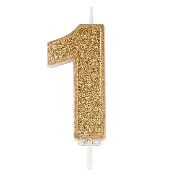 CANDLE-NUMERAL-GOLD SPARKLE-1-70mm
