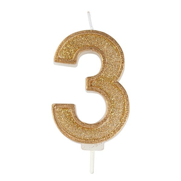 CULPITT: CANDLE-NUMERAL-GOLD SPARKLE-3-70mm