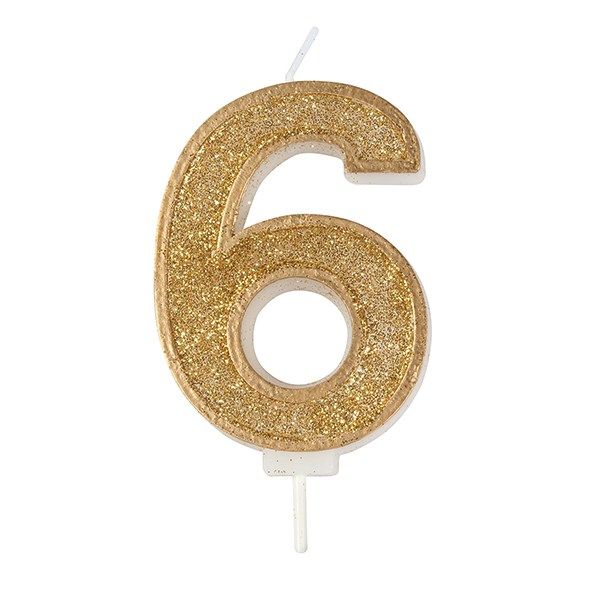 CULPITT: CANDLE-NUMERAL-GOLD SPARKLE-6-70mm
