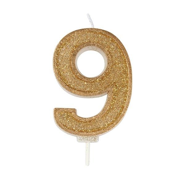CULPITT: CANDLE-NUMERAL-GOLD SPARKLE-9-70mm
