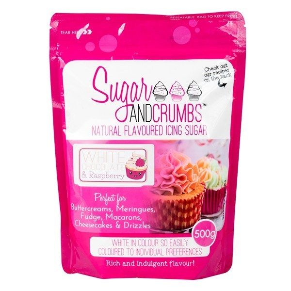 Sugar and Crumbs WHITE CHOCOLATE & RASPBERRY 500g natural flavoured icing s