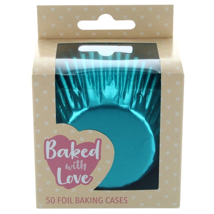 Baked With Love Aqua Foil Baking Cases - 50 Pack - Box of 6