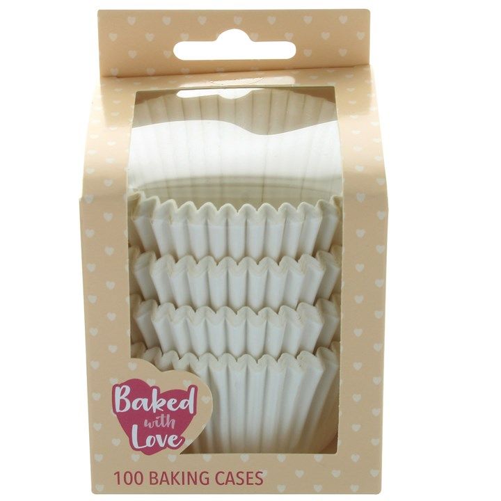Baked With Love 100 White Greaseproof Baking Cases - Single