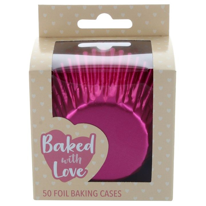 Baked With Love Pink Foil Baking Cases - 50 Pack - Single