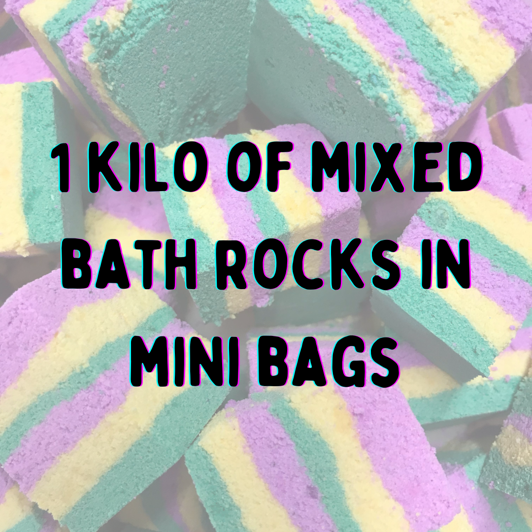 ** 1 x  1 kilo Of mixed  Foaming Bath Rocks made up of mini bags each label