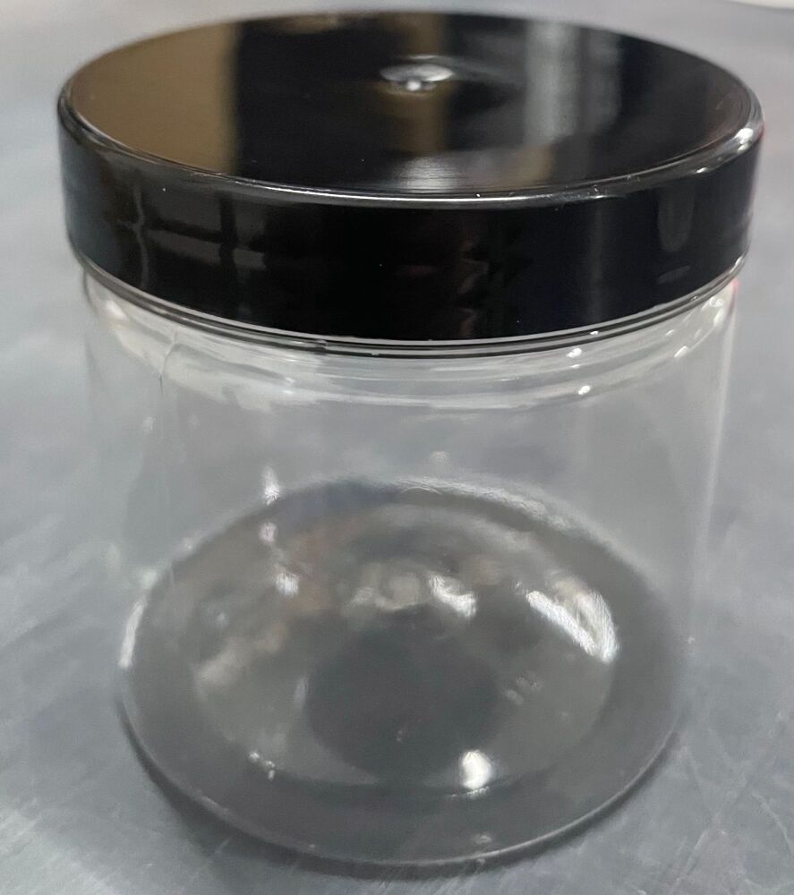 250ml Clear PET Tub with Black 70mm lid - complete set (perfect for shower 