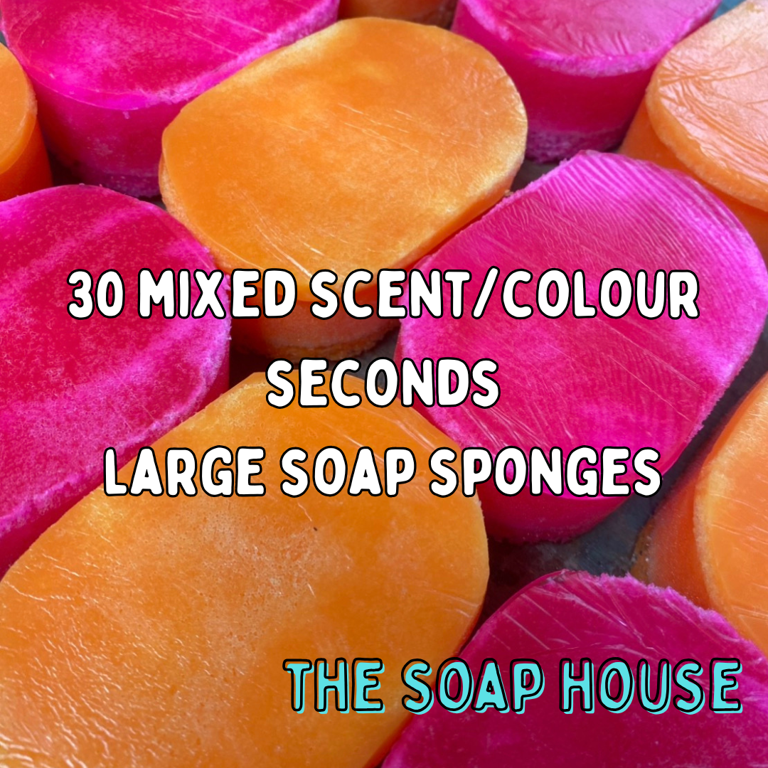 * 30 Mixed Large Soap Sponges - variety of scents and colours SECONDS QUALITY HUGE SAVING