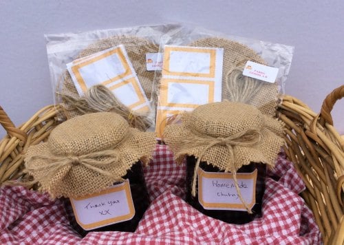 6 x hessian fabric covers + twine & labels