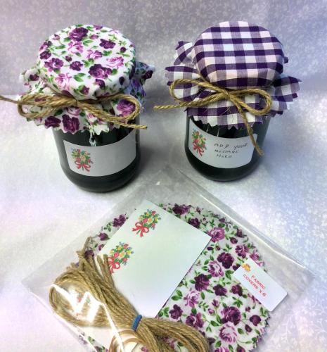 12 x lid covers includes labels & twine