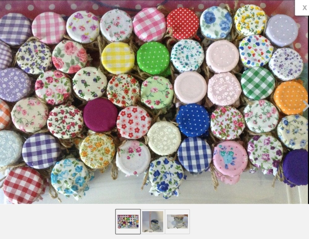 FABRIC JAM TOPS lid size 45mm53mm wedding favour vintage all mix x 50