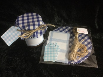 6x gingham ROYAL BLUE with matching tags, twine and labels