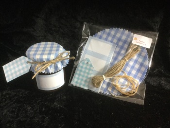 6x gingham SKY BLUE with matching tags, twine and labels