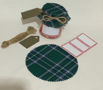 6 x GREEN tartan includes, bands,  jar label, twine & Tags fit jar lids 53-73mm 