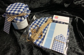 6 x  gingham DARK BLUE  with matching tags, twine and labels (BUY 3 GET ONE PACK FREE)