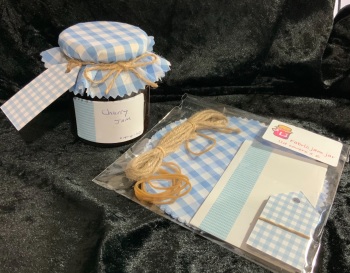 6 x  gingham LIGHT  BLUE  with matching tags, twine and labels (BUY 3 GET ONE PACK FREE)