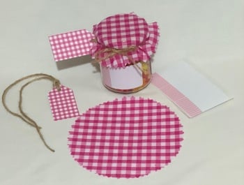6 x  gingham Cerise pink    with matching tags, twine and labels (BUY 3 GET ONE PACK FREE)