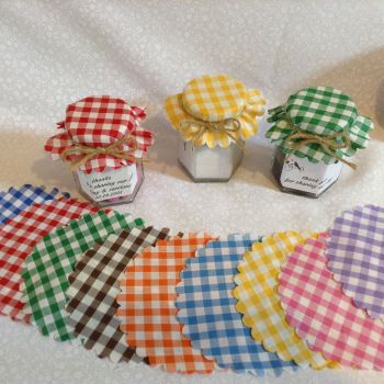 50 x scalloped SKY BLUE gingham includes bands and twine