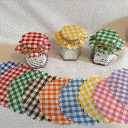 50 x scalloped SKY BLUE gingham includes bands and twine