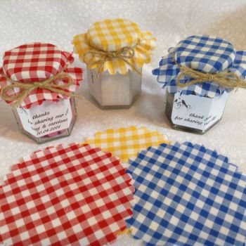 50 x scalloped ROYAL BLUE gingham includes bands and twine