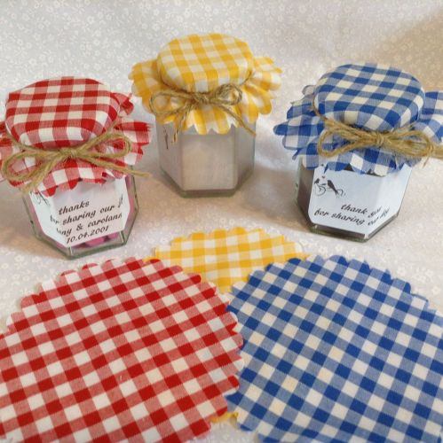 50 x scalloped ROYAL BLUE gingham includes bands and twine