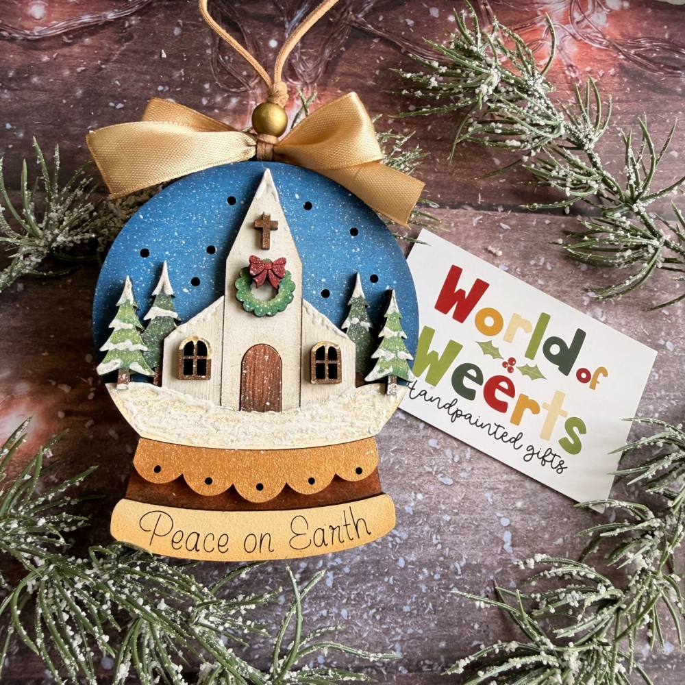 Christmas church snow globe light-up ornament