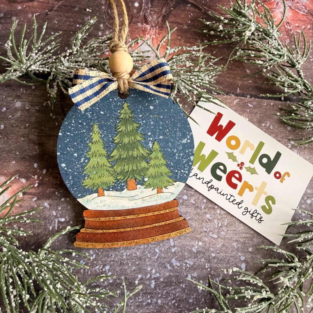Handpainted snow globe hanger.