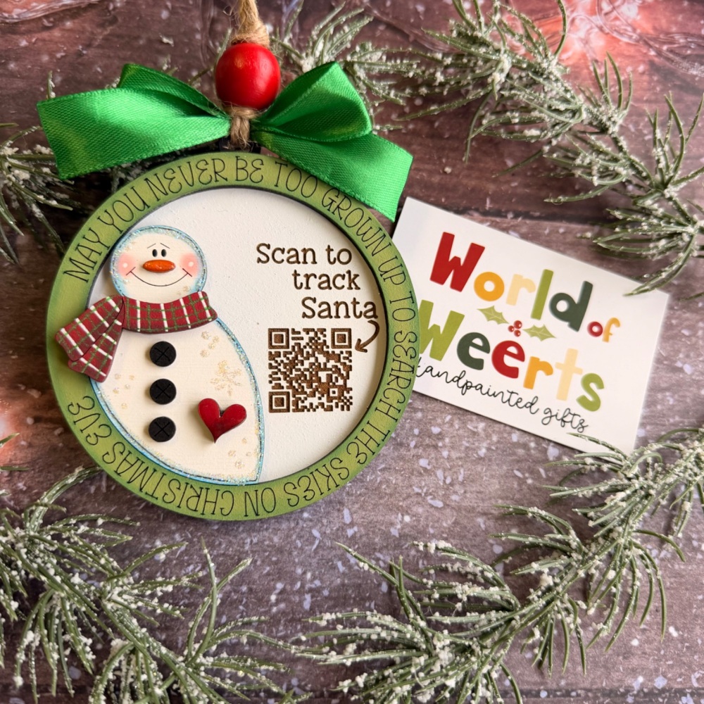 Santa tracker ornament. Green Snowman
