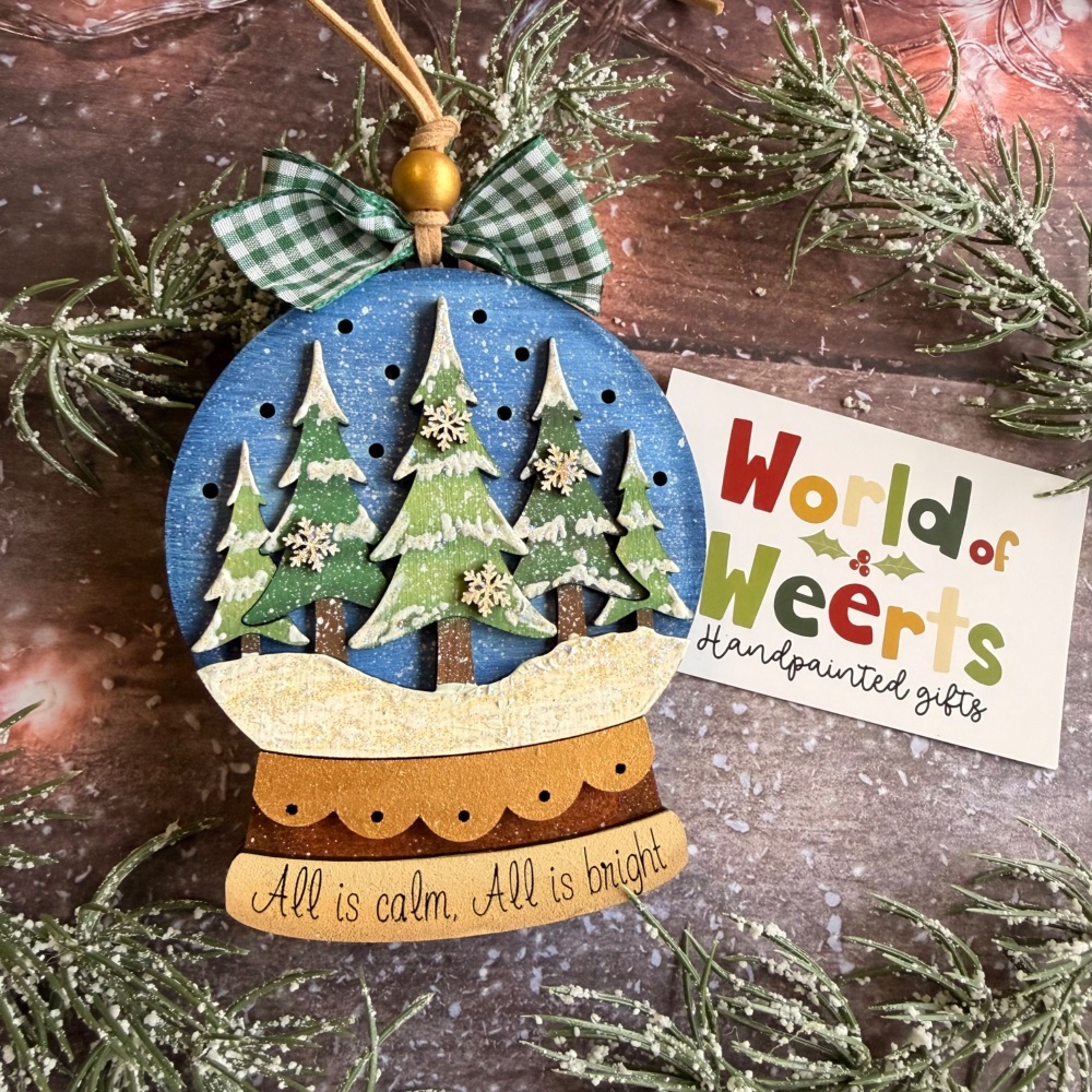 Snowy trees snow globe light-up ornament